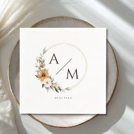 Guardanapo De Papel Elegant Monogram Copper  Earthy Botanical Wedding 