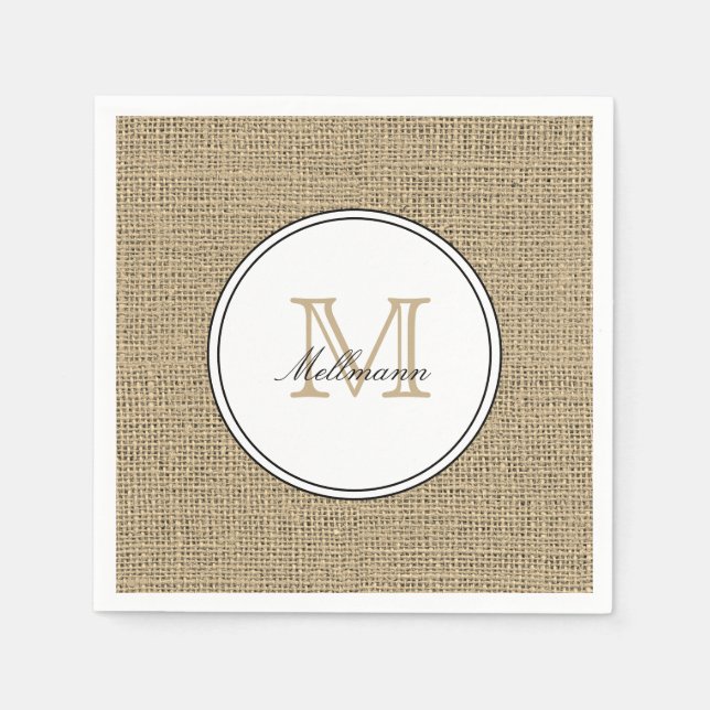 Guardanapo De Papel Elegant Monogram Name Country Chic Style Burlap (Frente)
