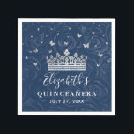 Guardanapo De Papel Elegant Navy Blue and Silver Crown Quinceanera<br><div class="desc">Create your own custom napkins using an elegant DIY template, perfect for a navy blue and silver quinceañera, sweet 16 celebration, or any memorable once upon a time event. Featuring original art by Raphaela Wilson, this beautiful floral design showcases a watercolor rose pattern, shimmering faux silver crown, and whimsical butterfly...</div>