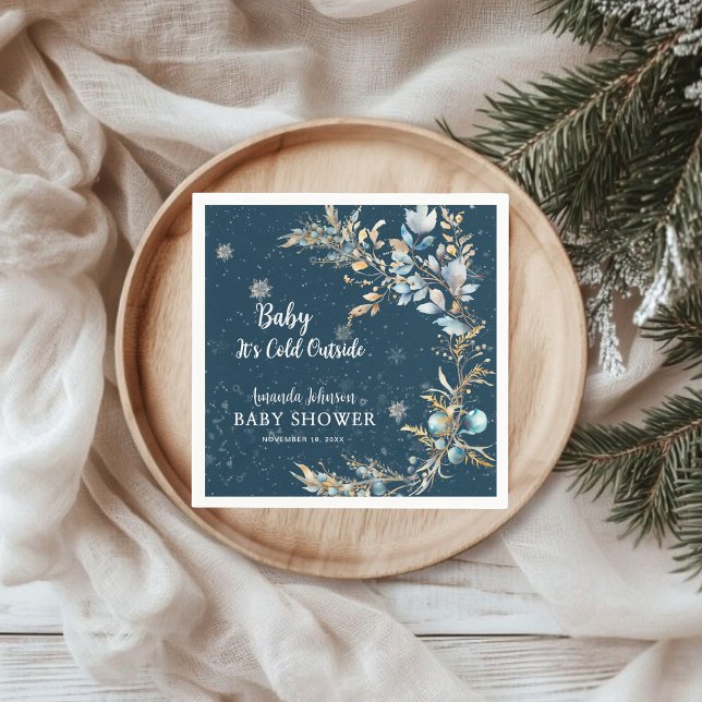 Guardanapo De Papel Elegant Navy Gold Baby Its Cold Outside Shower (Criador carregado)