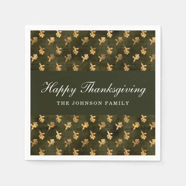 Guardanapo De Papel Elegant Oak Leaves Green Thanksgiving (Frente)