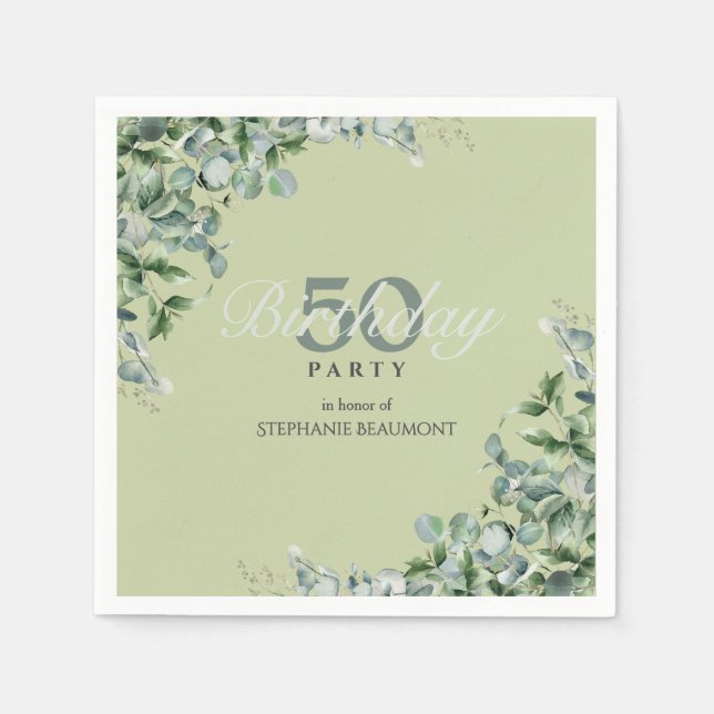 Guardanapo De Papel Elegant Pastel Green Flower Women's 50th Birthday  (Frente)