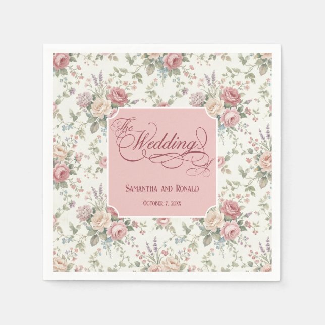 Guardanapo De Papel Elegant Pastel Roses Shabby Chic Wedding  (Frente)