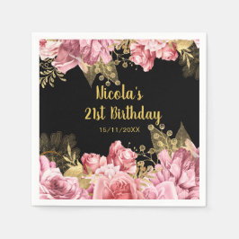 Guardanapo De Papel Elegant Pink and Gold Flowers Birthday Party