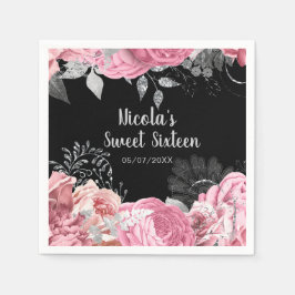 Guardanapo De Papel Elegant Pink and Silver Flowers Sweet Sixteen 