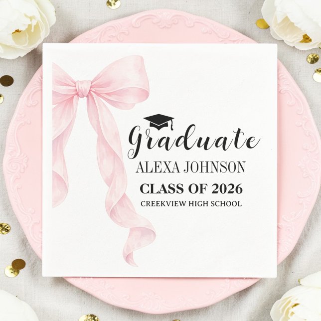 Guardanapo De Papel Elegant Pink Bow Graduation Cap Graduate (Criador carregado)