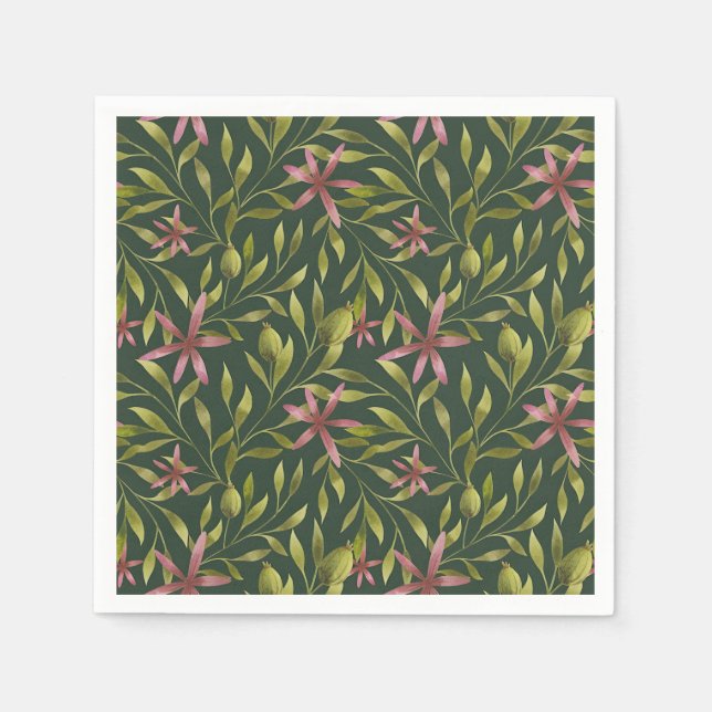 Guardanapo De Papel Elegant Pink Flower Pattern on Dark Background (Frente)