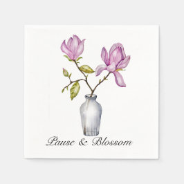 Guardanapo De Papel Elegant Pink Magnolia Watercolor in Glass Vase