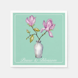 Guardanapo De Papel Elegant Pink Magnolia Watercolor in Glass Vase