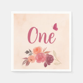 Guardanapo De Papel Elegant Pink Watercolor Floral One 1st Birthday