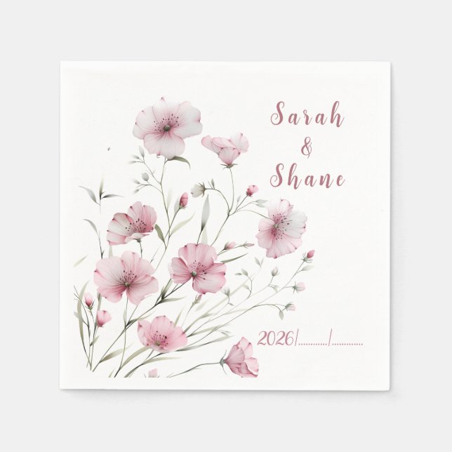 Guardanapo De Papel Elegant Pink Wildflower Botanical  Wedding (Frente)