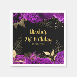 Guardanapo De Papel Elegant Purple and Gold Flowers Birthday Party