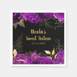 Guardanapo De Papel Elegant Purple and Gold Flowers Sweet Sixteen 