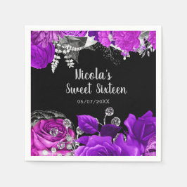 Guardanapo De Papel Elegant Purple and Silver Flowers Sweet Sixteen 