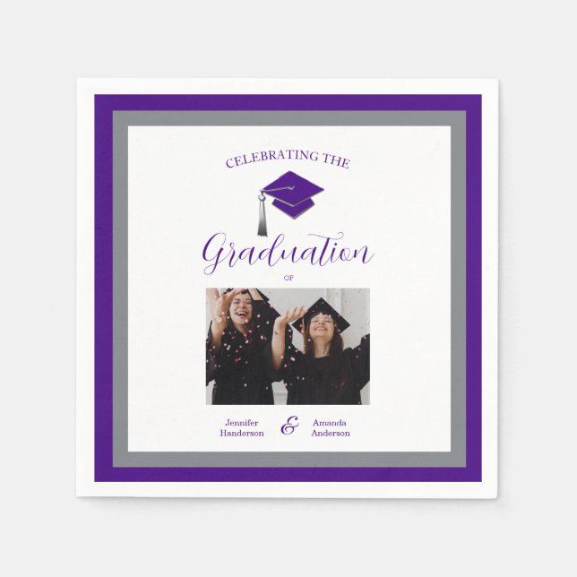 Guardanapo De Papel Elegant purple caps graduation  2 photo  (Frente)