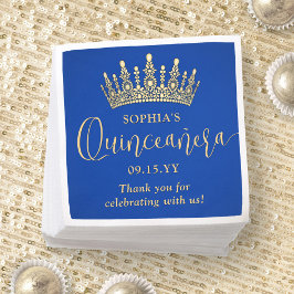 Guardanapo De Papel Elegant Quinceañera Crown Chic Royal Blue and Gold