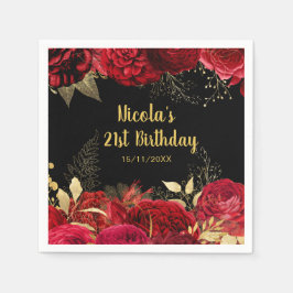 Guardanapo De Papel Elegant Red and Gold Flowers Birthday Party