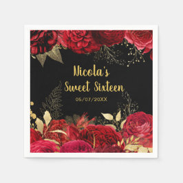 Guardanapo De Papel Elegant Red and Gold Flowers Sweet Sixteen 