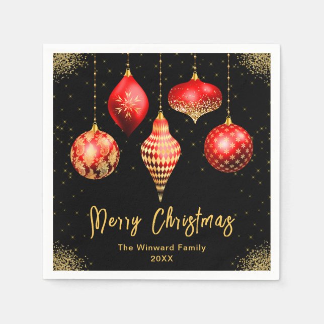 Guardanapo De Papel Elegant Red and Gold Ornament Christmas (Frente)
