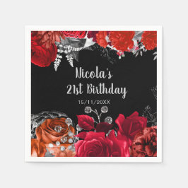 Guardanapo De Papel Elegant Red and Silver Flowers Birthday Party