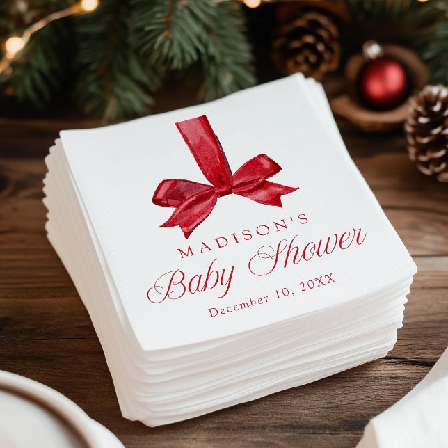 Guardanapo De Papel Elegant Red Bow Christmas Baby Shower (Criador carregado)