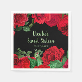 Guardanapo De Papel Elegant Red Roses Flowers Sweet Sixteen