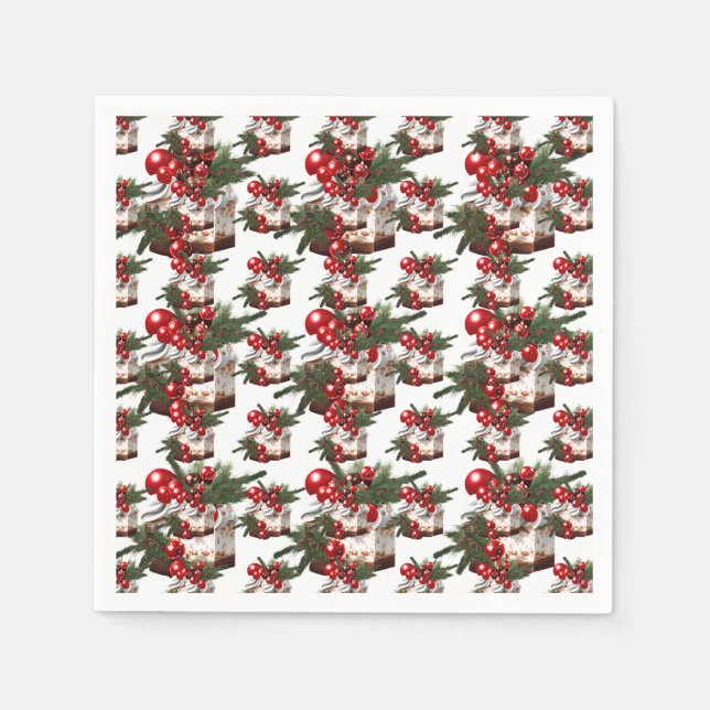 Guardanapo De Papel Elegant Red, White & Green Cake Pattern Holiday (Frente)