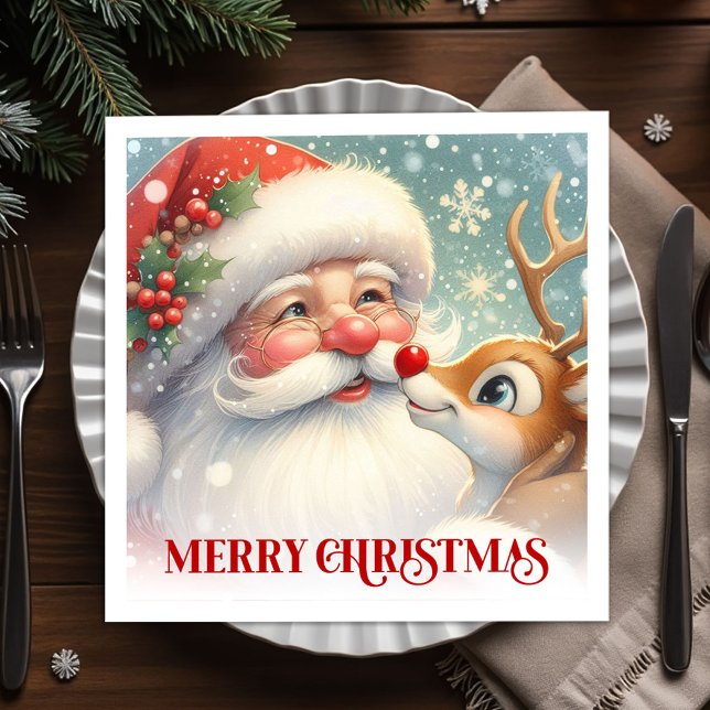 Guardanapo De Papel Elegant Santa and Rudolph Christmas Dinner Party   (Elegant Santa and Rudolph Christmas Dinner Party Napkins

)