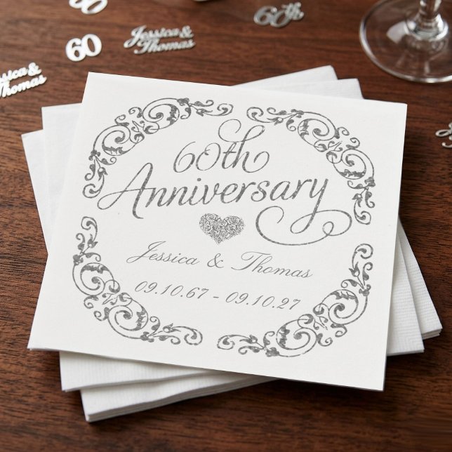 Guardanapo De Papel Elegant Script 60th Diamond Wedding Anniversary (Criador carregado)