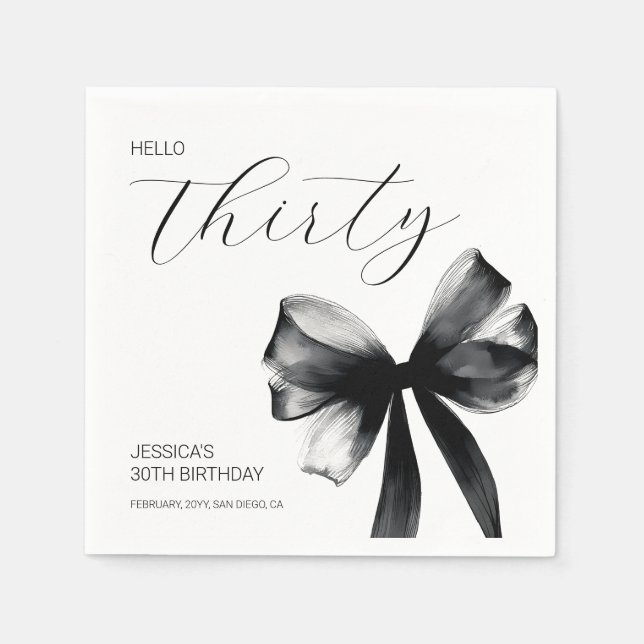 Guardanapo De Papel Elegant Script Black Bow 30th Birthday Party (Frente)