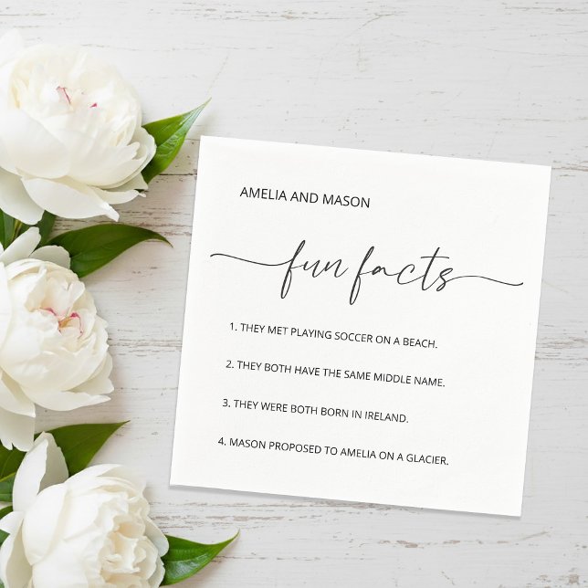 Guardanapo De Papel Elegant Script Minimalist Fun Facts Wedding (Elegant Script Minimalist Fun Facts Wedding Napkins)