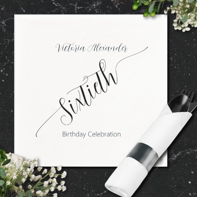 Guardanapo De Papel Elegant Script Sixtieth Birthday Celebration (Elegant Script Sixtieth Birthday Celebration Napkins )