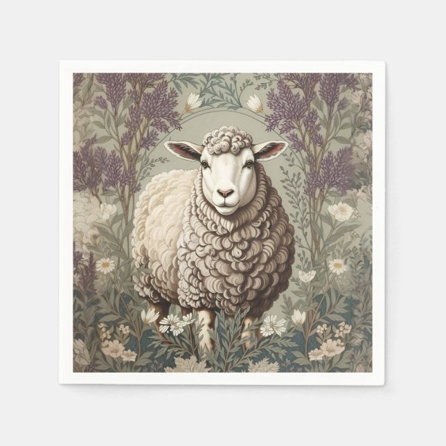 Guardanapo De Papel Elegant Sheep Lavender Flower Background (Frente)