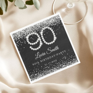 Guardanapo De Papel Elegant Silver Diamonds 90th Birthday Party 
