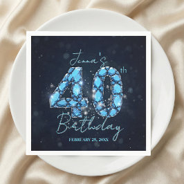 Guardanapo De Papel Elegant Sparkle Teal Blue Gemstone 40th Birthday
