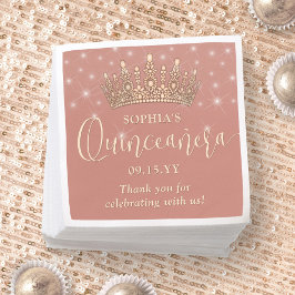 Guardanapo De Papel Elegant Sparkles Quinceañera Crown Rose Gold