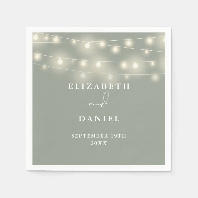 Guardanapo De Papel Elegant String Lights Sage Green Wedding (Frente)
