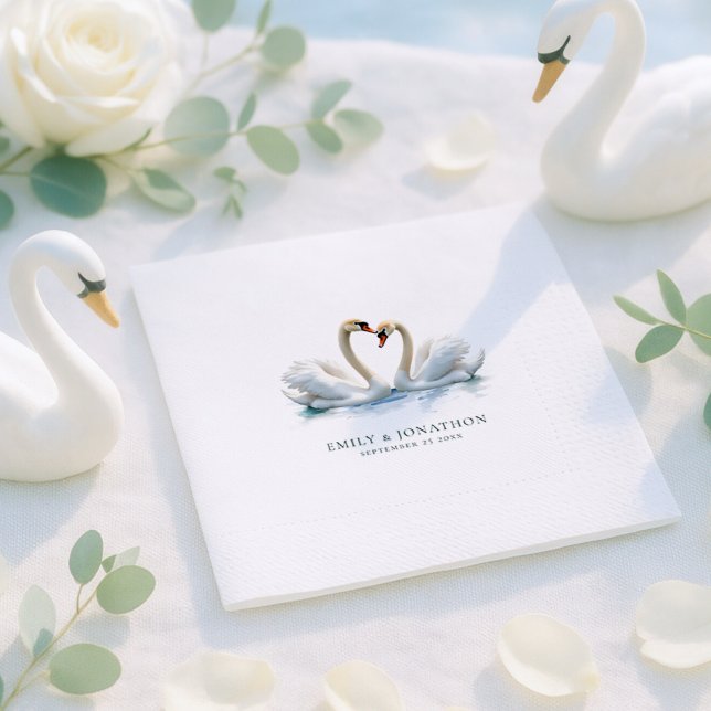 Guardanapo De Papel Elegant Swans Names Date Wedding (Criador carregado)