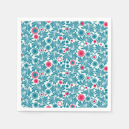 Guardanapo De Papel Elegant Teal and Magenta Foliage Pattern
