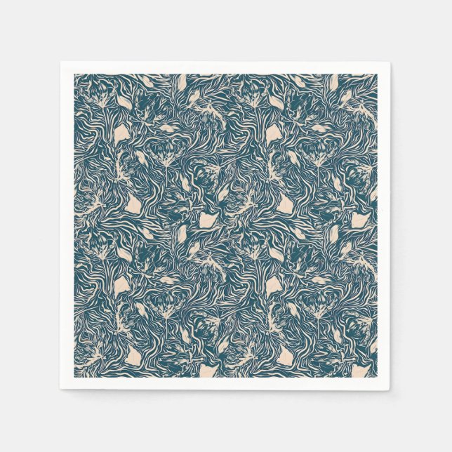 Guardanapo De Papel Elegant Teal Botanical Swirl Seamless Pattern (Frente)