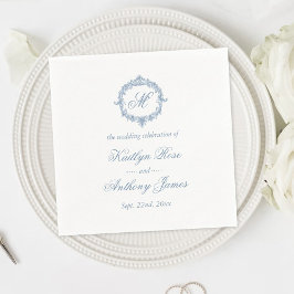 Guardanapo De Papel Elegant Vintage Blue Toile Monogram Wedding