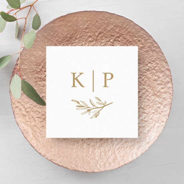 Guardanapo De Papel Elegant Wedding Monogram Greenery leaves  (Elegant wedding monogram with greenery napkins.)
