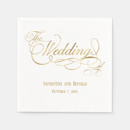 Guardanapo De Papel Elegant White and Faux Gold Calligraphy Wedding