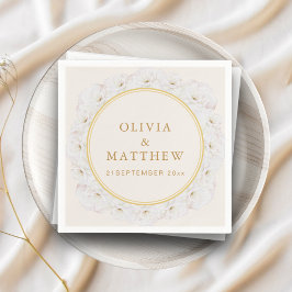 Guardanapo De Papel Elegant White Floral Ivory Gold Border Wedding