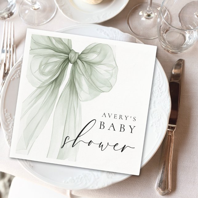 Guardanapo De Papel Elegant White Sage Green Bow Baby Shower (Criador carregado)