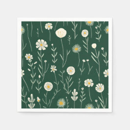 Guardanapo De Papel Elegant Wildflower Pattern on Dark Green 