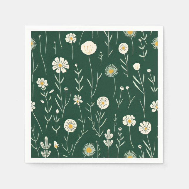 Guardanapo De Papel Elegant Wildflower Pattern on Dark Green  (Frente)
