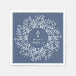 Guardanapo De Papel Elegant Wreath and Cross Blue Boy Christening