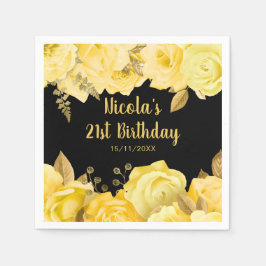 Guardanapo De Papel Elegant Yellow and Gold Flowers Birthday Party