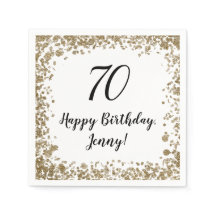 Elegante 70 Birthday Napkins para ela no Dourado